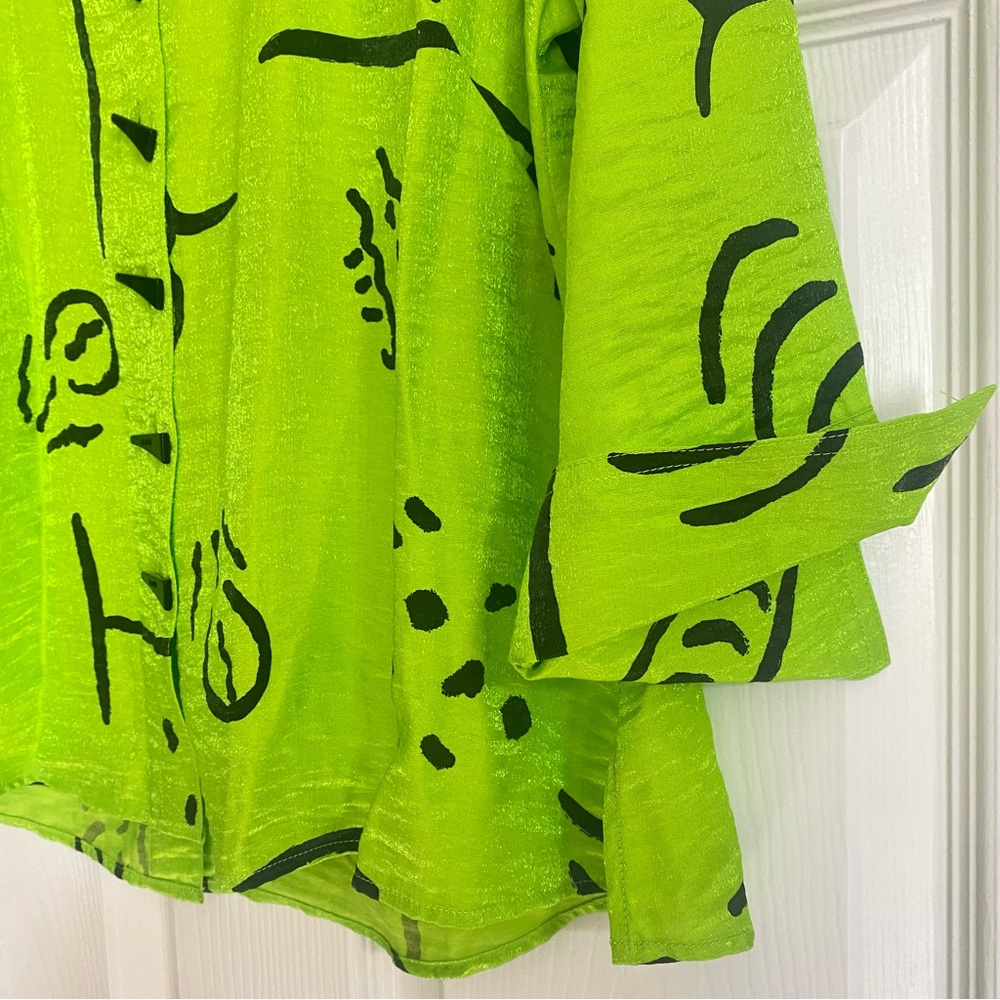 Multiples Lime Green Graphic Button-Down Shirt NWT - image 5